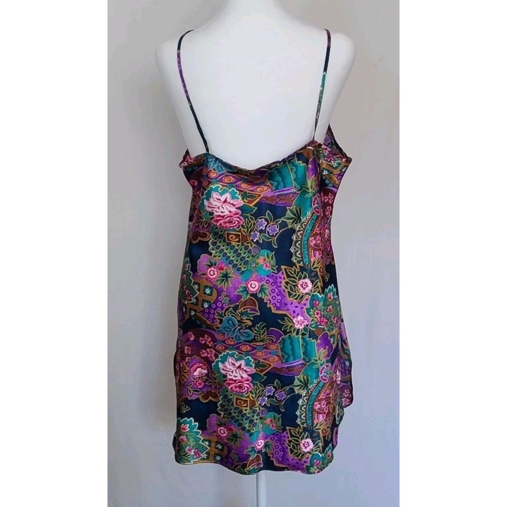 VINTAGE Silky Floral Satin Slip Dress Nighty M Whimsey Feminine Fairy Asian - Picture 3 of 12